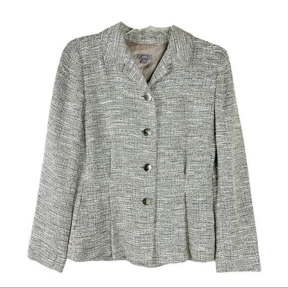 J. Jill Jackets & Blazers - J. Jill cream black woven lightweight pleated button preppy office blazer XS